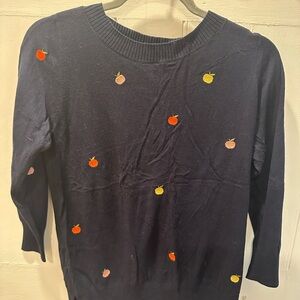 LOFT Dark Blue Sweater with Colorful Fruit Embroidery